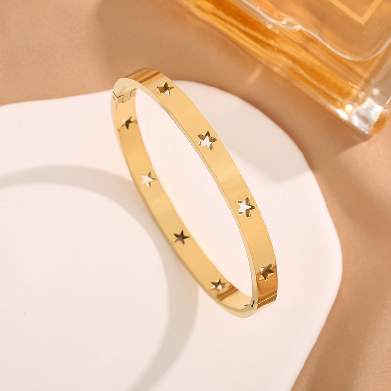 Simple Style Star Titanium Steel Plating Hollow Out Bangle