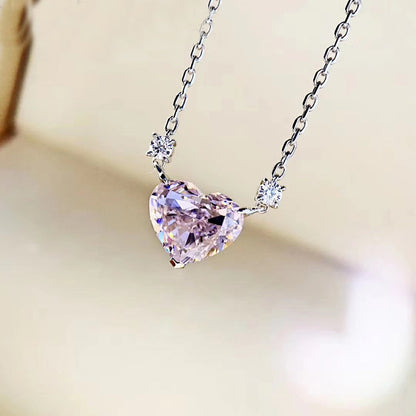 Tik Tok Live Stream Heart-shaped Necklace Female Clavicle Chain Ins Advanced Design Sense Temperament Wild High Carbon Diamond Pink Pendant