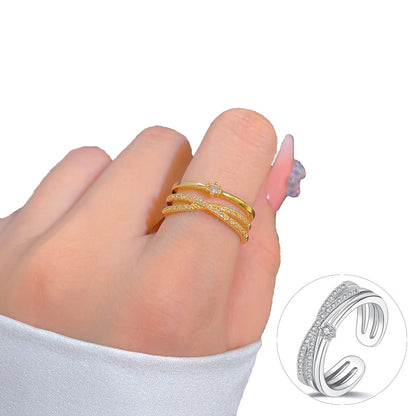 Ins Style Simple Style Lines Copper Zircon Open Ring In Bulk