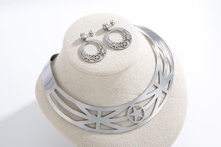 New Metal Collar European And American Exaggerated Star Short Collar Earrings Set Fashion Jewelry