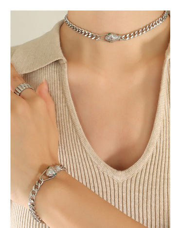 Retro Snake Titanium Steel Inlaid Zircon Bracelets Necklace