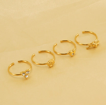 Titanium Steel Retro Solid Color Inlay Zircon Rings