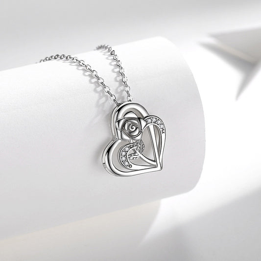 Copper Elegant Simple Style Heart Shape Rose Pendant Necklace