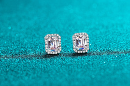 Elegant Shiny Rectangle Sterling Silver Moissanite Zircon Ear Studs In Bulk