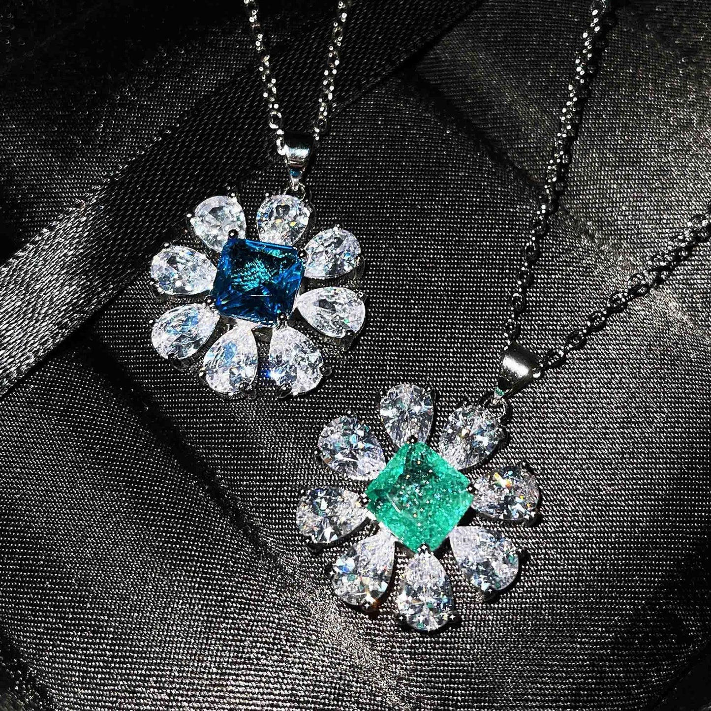 Jewelry Imitation Natural Blue Topaz Necklace Diamond Earrings Ring Pendant