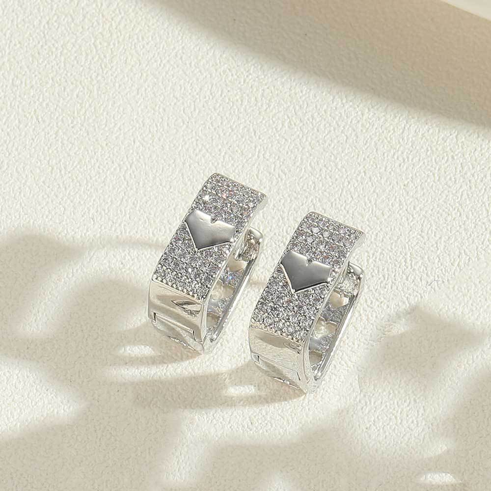 Cross-border exclusive for full diamond square zircon hollow love earrings, simple light luxury, niche fashion trend earrings, earrings