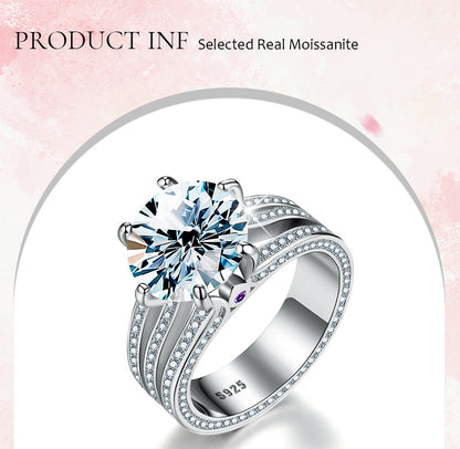 Elegant Shiny Round Sterling Silver Gra Plating Inlay Moissanite Rings