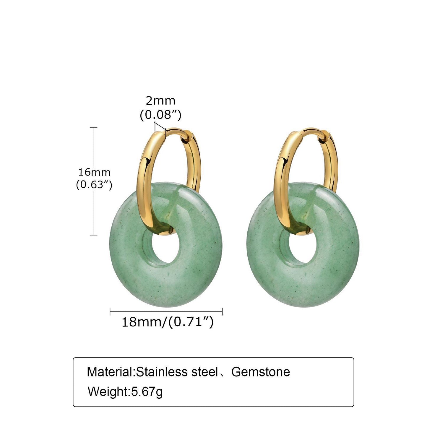 1 Pair Retro Round Stainless Steel Plating Natural Stone Earrings