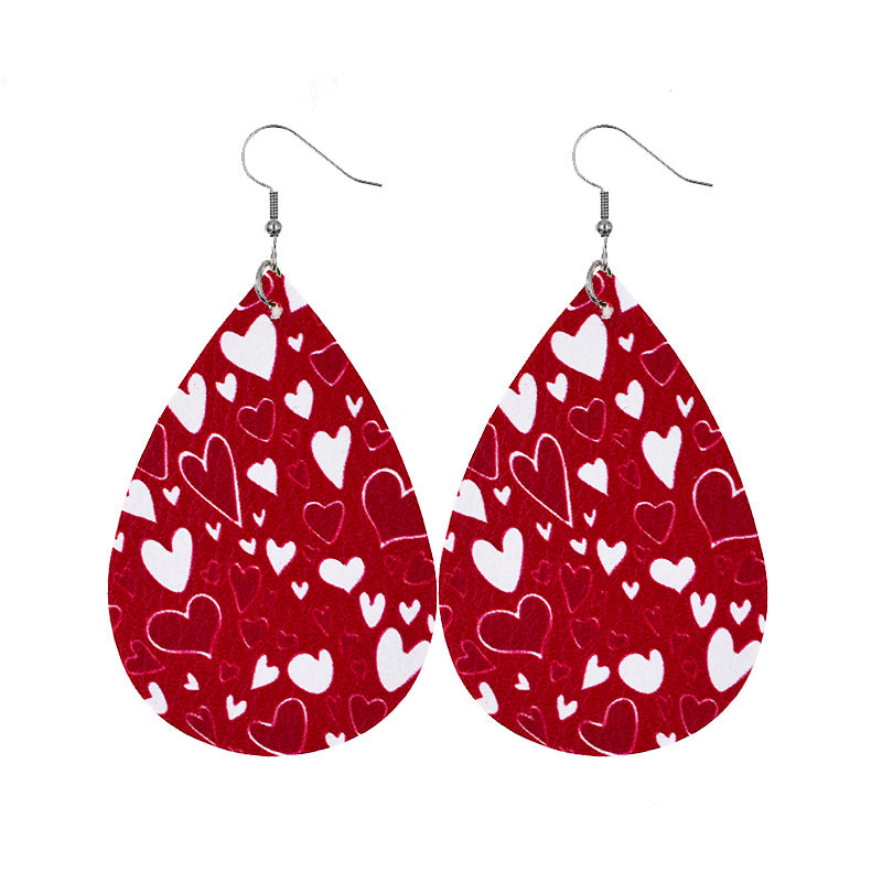 1 Pair Elegant Lady Water Droplets Heart Shape Pu Leather Drop Earrings