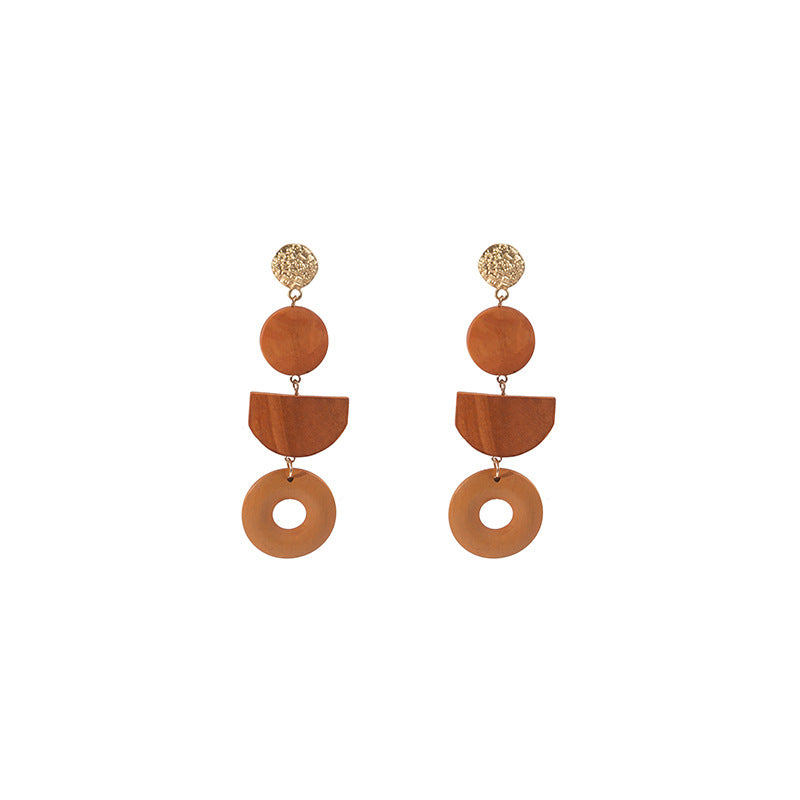 1 Pair Retro Geometric Wood Earrings