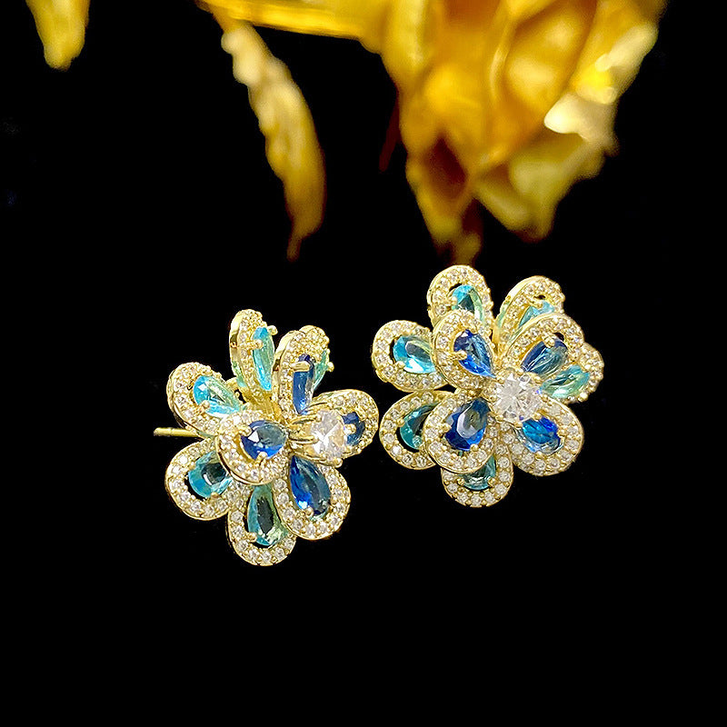 1 Pair Sweet Flower Inlay Copper Zircon Ear Studs