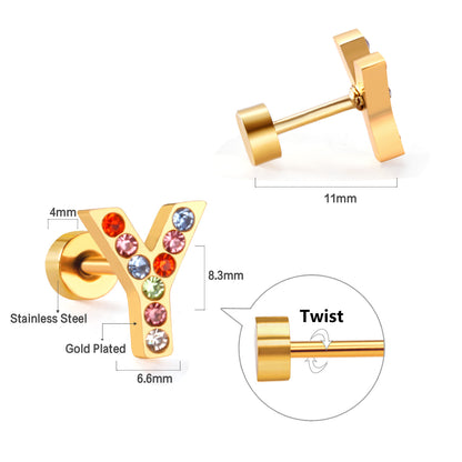 Fashion Letter Stainless Steel Inlay Zircon Ear Studs 1 Pair