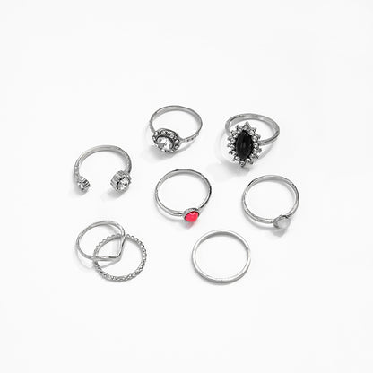 Wholesale Jewelry Black Geometric Gemstone Eye 8 Piece Set Ring Gooddiy