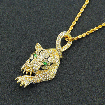 Full Rhinestone Three-dimensional Tiger Pendant Necklace Hip Hop Cool Clavicle Chain Jewelry