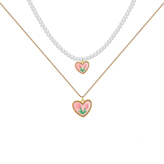 Fashion Heart Shape Flower Alloy Wholesale Layered Necklaces