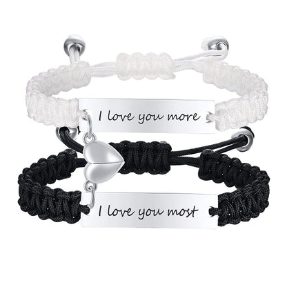 Casual Letter Stainless Steel Rope Couple Bracelets