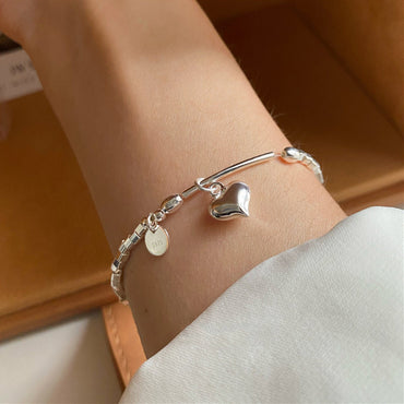 Fairy Style Elegant Heart Shape Sterling Silver Charm Polishing Bracelets