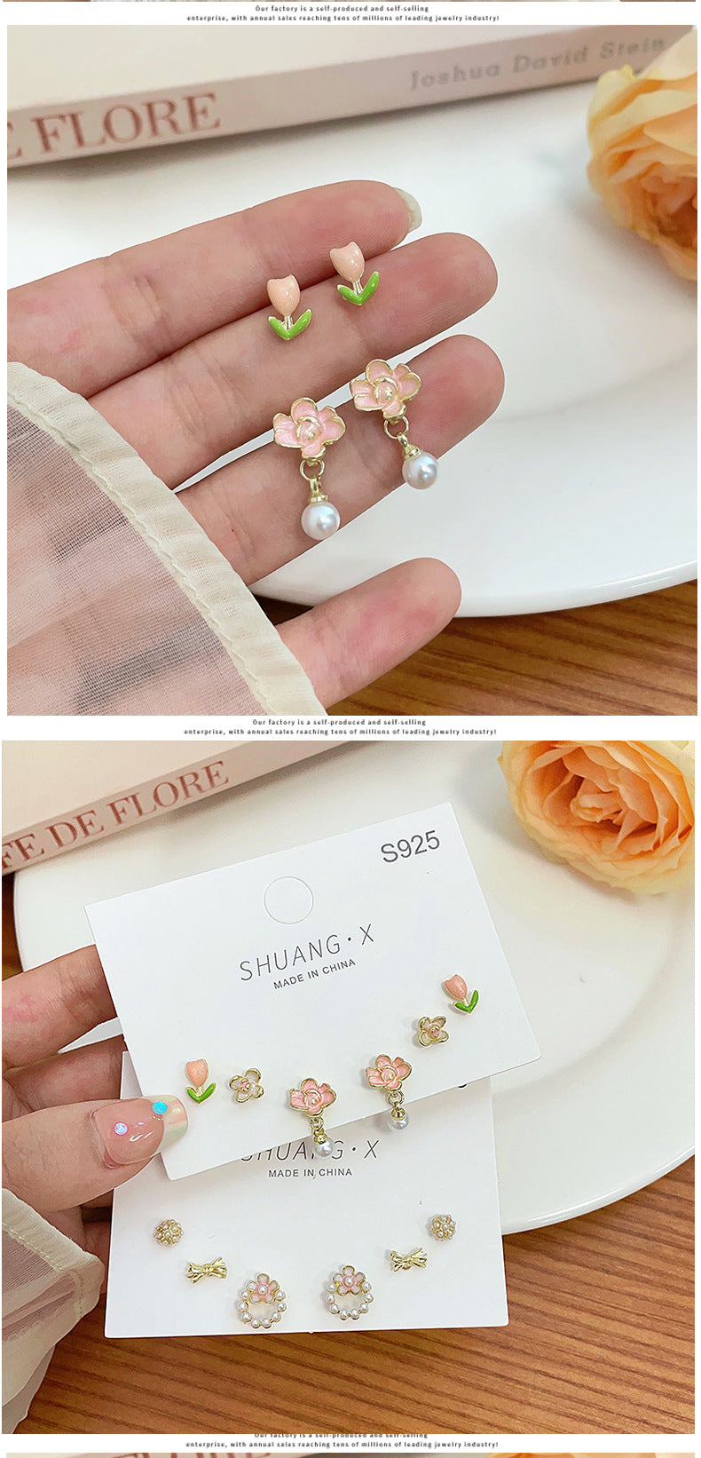 1 Set Sweet Flower Enamel Alloy Ear Studs