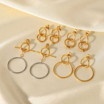 New Style 18k Gold Plated Stainless Steel Hollow Circle Pendant Earrings