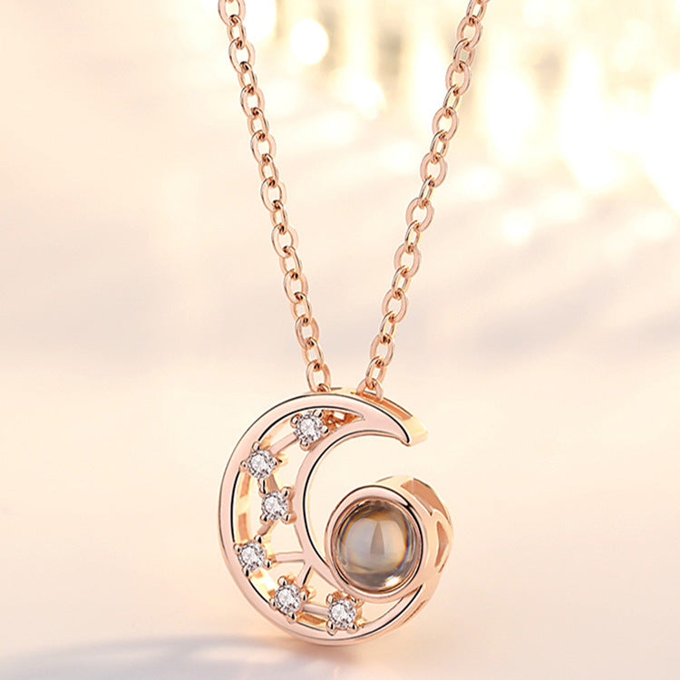 Elegant Lady Moon Copper Zircon Pendant Necklace In Bulk