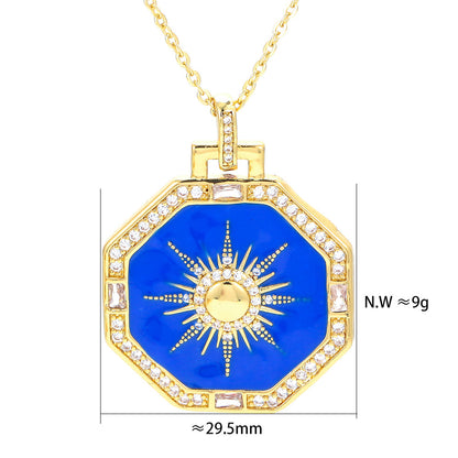 European And American Color Dripping Oil Zircon Pendant Necklace Fashion Eight-pointed Star Clavicle Chain