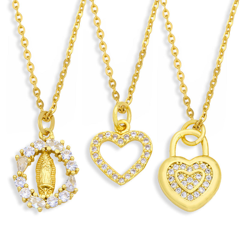 Wholesale Heart-shaped Hollow Moon Madonna Pendant Necklace Gooddiy