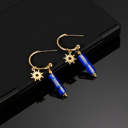 Retro Geometric Stainless Steel Drop Earrings Plating Natural Stone Stainless Steel Earrings