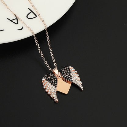 Lady Modern Style Streetwear Heart Shape Wings Stainless Steel Plating Inlay Rhinestones Pendant Necklace