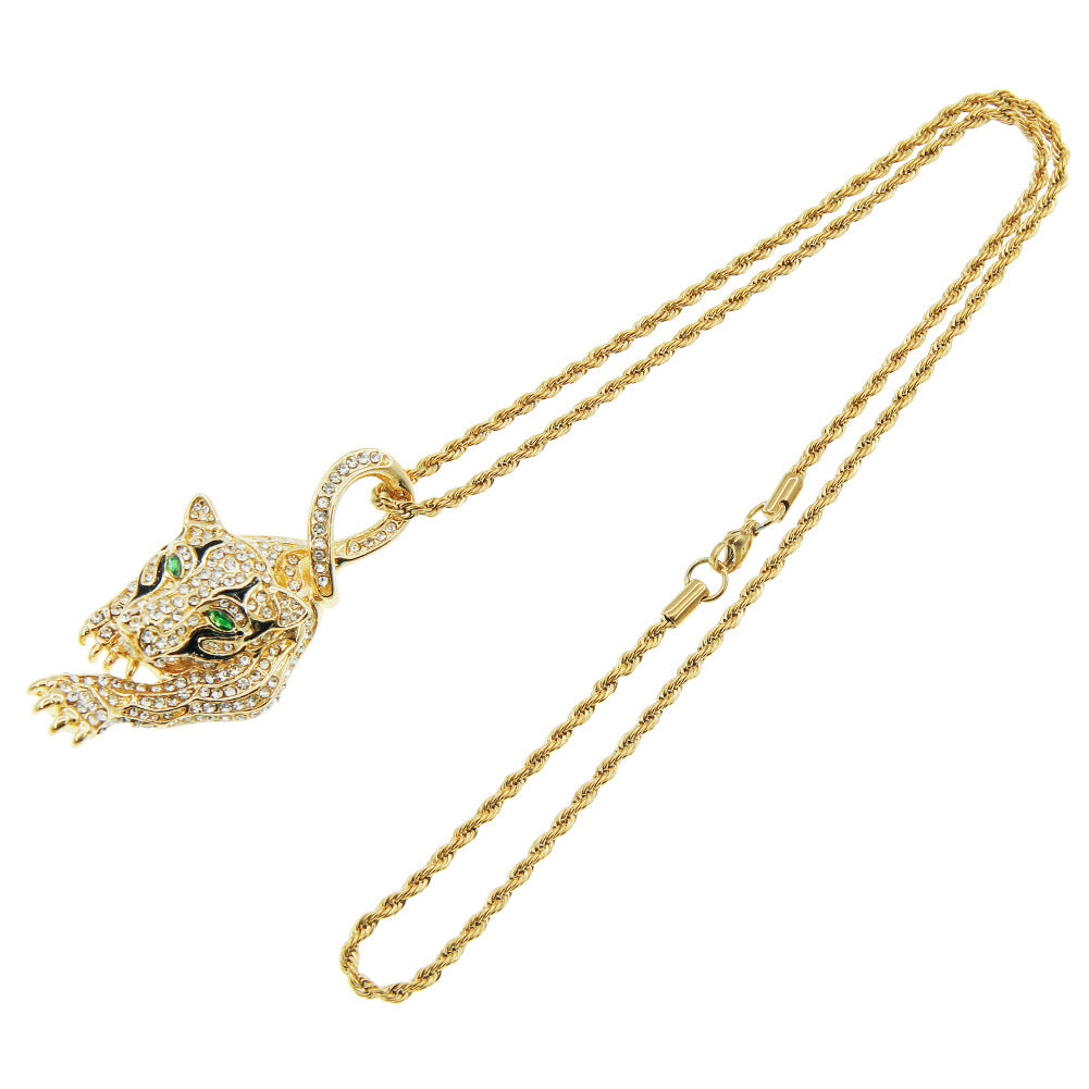 Full Rhinestone Three-dimensional Tiger Pendant Necklace Hip Hop Cool Clavicle Chain Jewelry