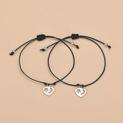 Elegant Streetwear Star Moon Heart Shape Alloy Rope Plating Valentine's Day Unisex Drawstring Bracelets