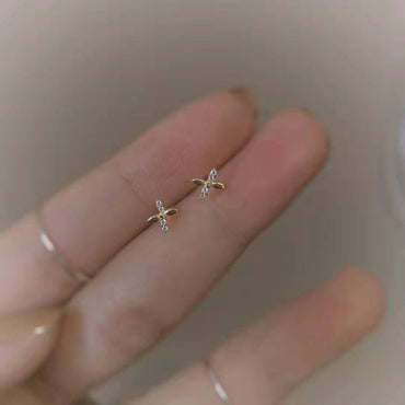 1 Pair Simple Style Geometric Sterling Silver Inlay Zircon 18k Gold Plated Ear Studs