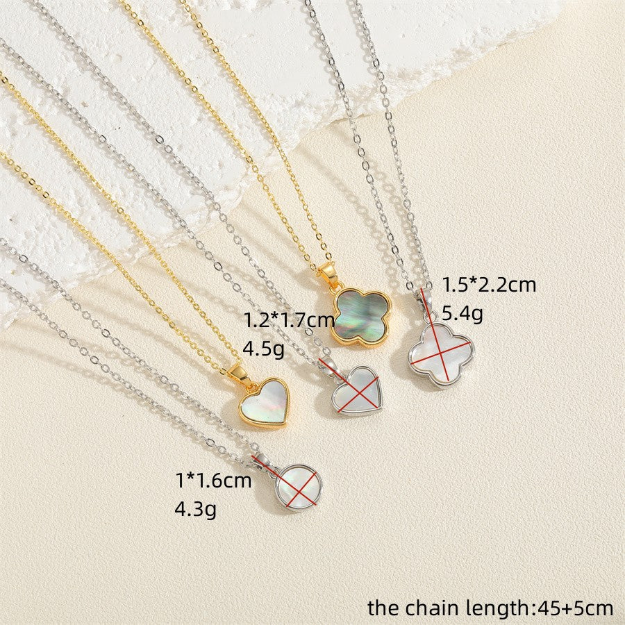 Copper plated 14K real gold love heart clover round shell pendant necklace women's  popular exquisite clavicle chain