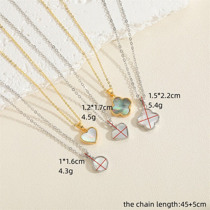 Copper plated 14K real gold love heart clover round shell pendant necklace women's  popular exquisite clavicle chain