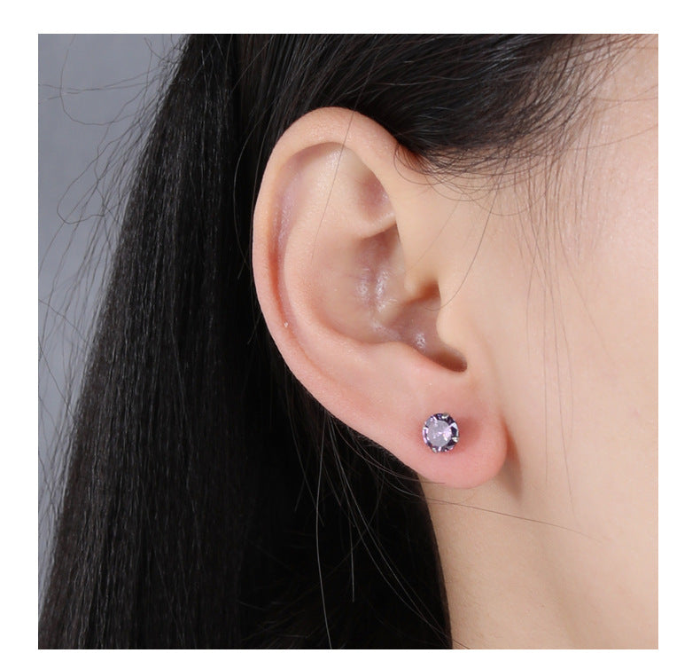 Simple Style Geometric Sterling Silver Zircon Ear Studs 1 Pair