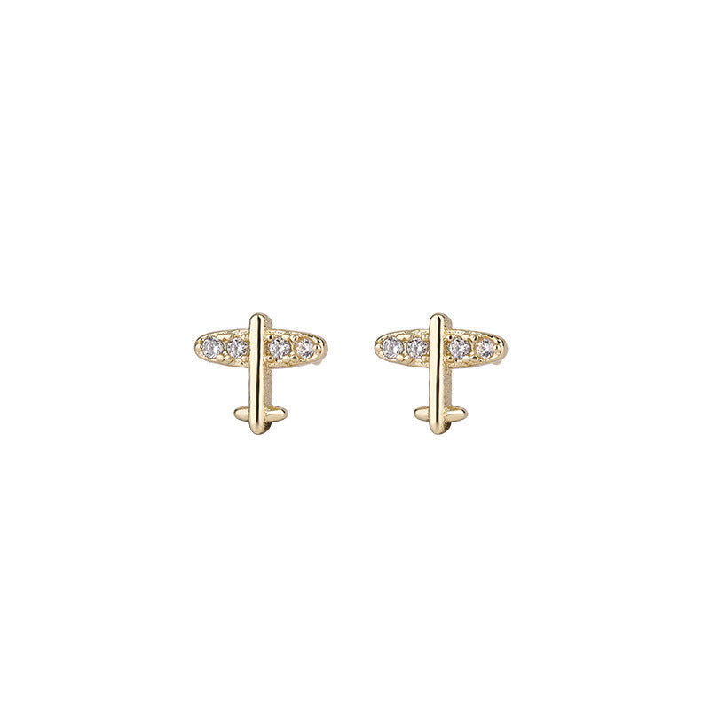 Simple Style Airplane Copper Inlay Zircon Ear Studs 1 Pair