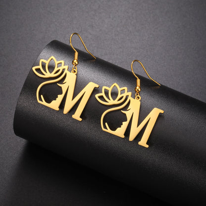 1 Pair Elegant Simple Style Letter Lotus Plating Stainless Steel Drop Earrings