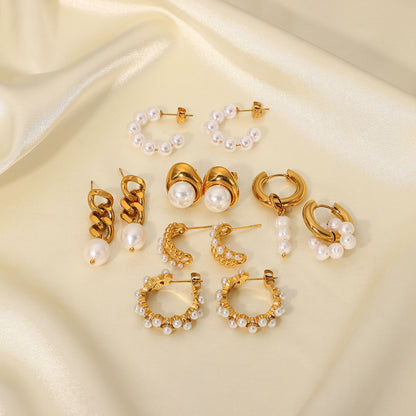 Fashion Geometric Plating Stainless Steel Pearl Gold Plated Earrings