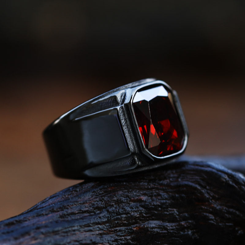 Hip-hop Square Titanium Steel Inlay Artificial Gemstones Men's Rings