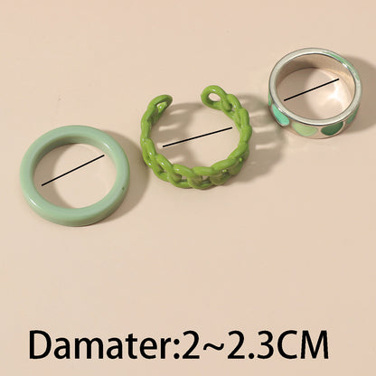 Cross-border New Geometric Chain Ring Three-piece Set Simple Resin Love Joint Ring Ring Tail Ring