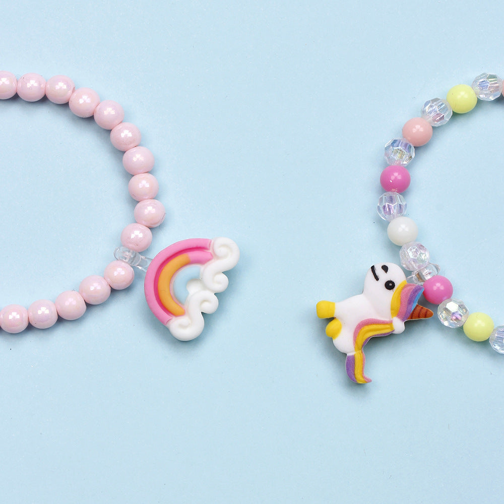 Cute Unicorn Cat Strawberry Plastic Beaded Girl's Bracelets