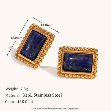 1 Pair Lady Rectangle Plating Stainless Steel Natural Stone Ear Studs