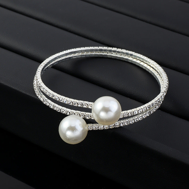 Fashion Rhinestone Pearl Multi-layer Winding Bracelet