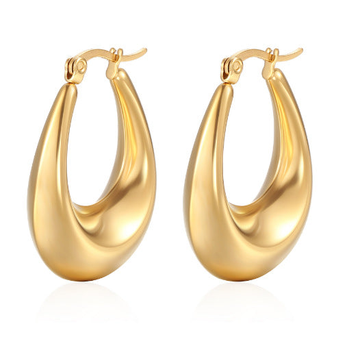 1 Pair Elegant Water Droplets Heart Shape Titanium Steel Hoop Earrings