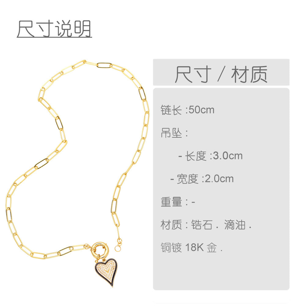 Fashion Heart Copper 18k Gold Plated Necklace In Bulk