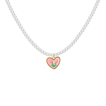 Retro Heart Shape Artificial Pearl Alloy Beaded Women's Pendant Necklace 1 Piece