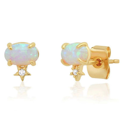 Opal Zircon Earrings 925 Silver Pin Wholesale Women's Ins Wind  New Light Luxury Simple Temperament Studs