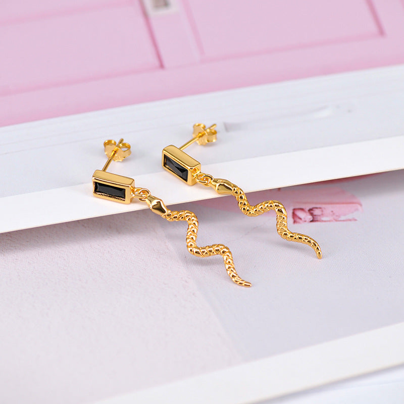 Snake Earrings Square Zircon Retro Snake Animal Earrings