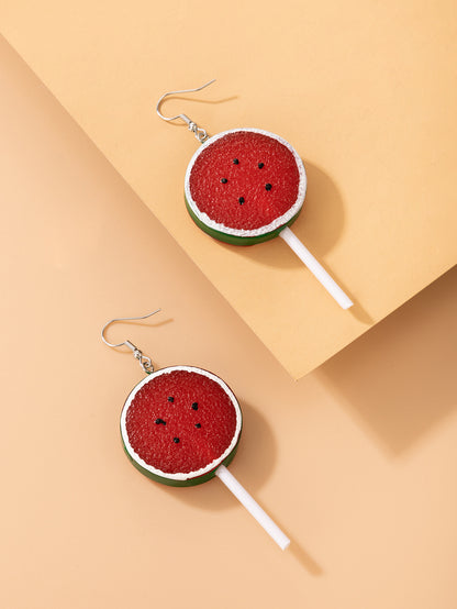 Personality Jewelry Lemon Lollipop Resin Ear Hook Watermelon Fruit Irregular Earrings