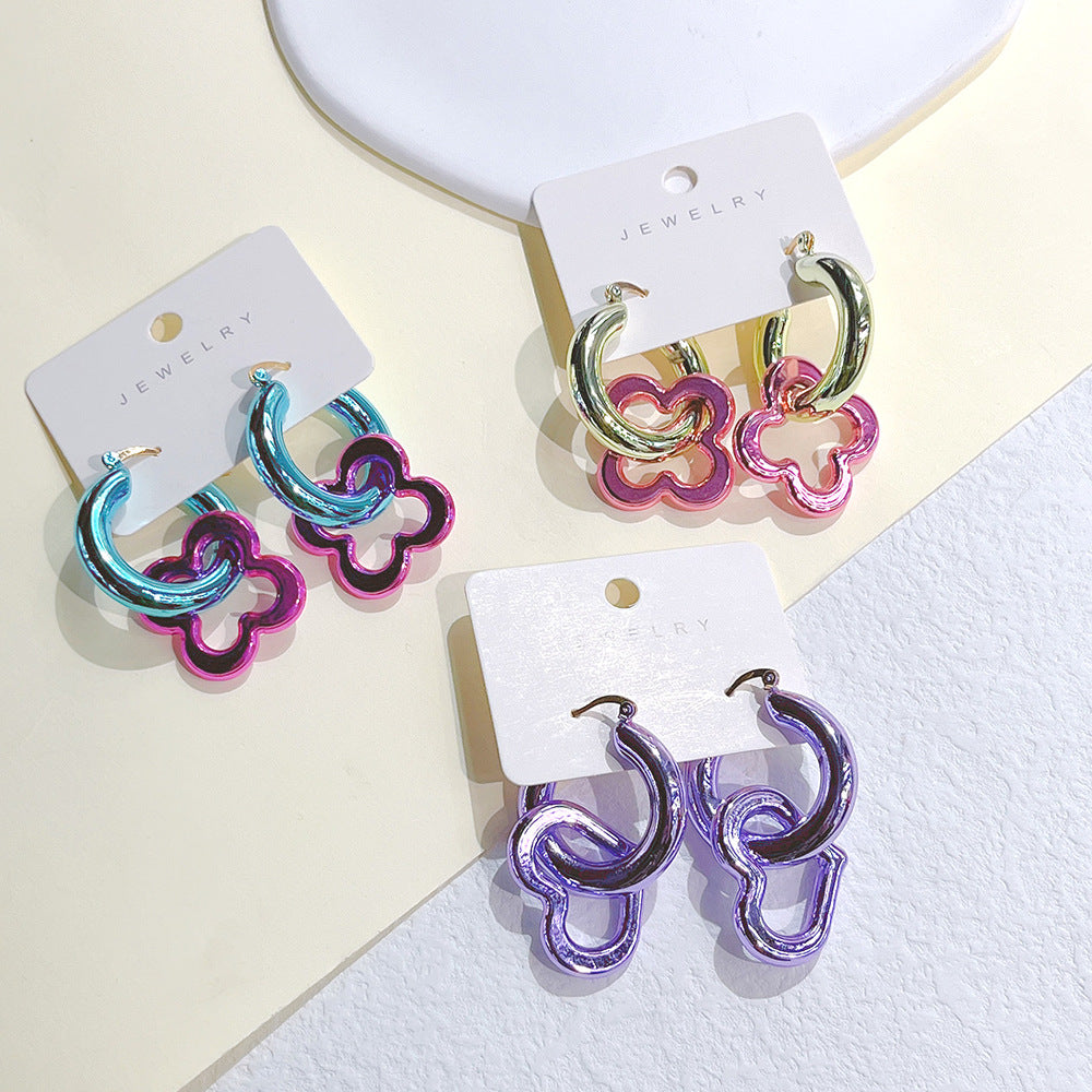 1 Pair Fashion Four Leaf Clover Round Heart Shape Arylic Epoxy Women's Drop Earrings