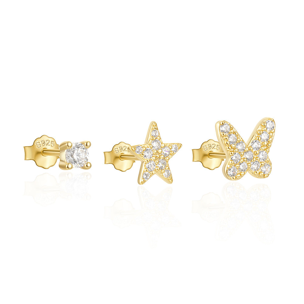 1 Set Simple Style Star Butterfly Plating Sterling Silver Ear Studs